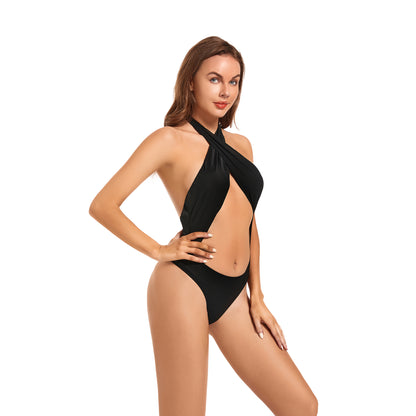 Midnight Cross Tan Through Halter Monokini