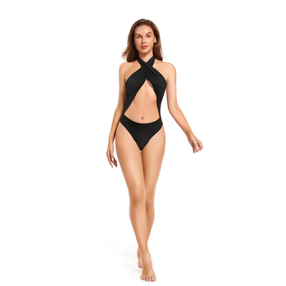 Midnight Cross Tan Through Halter Monokini